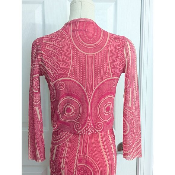 Vtg Jean Paul Gaultier Soliel Pink Tribal Tattoo Mesh Dress Cardigan S 90s Y2K - Picture 6 of 15